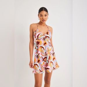 Women's Satin Halter Fit & Flare Dress